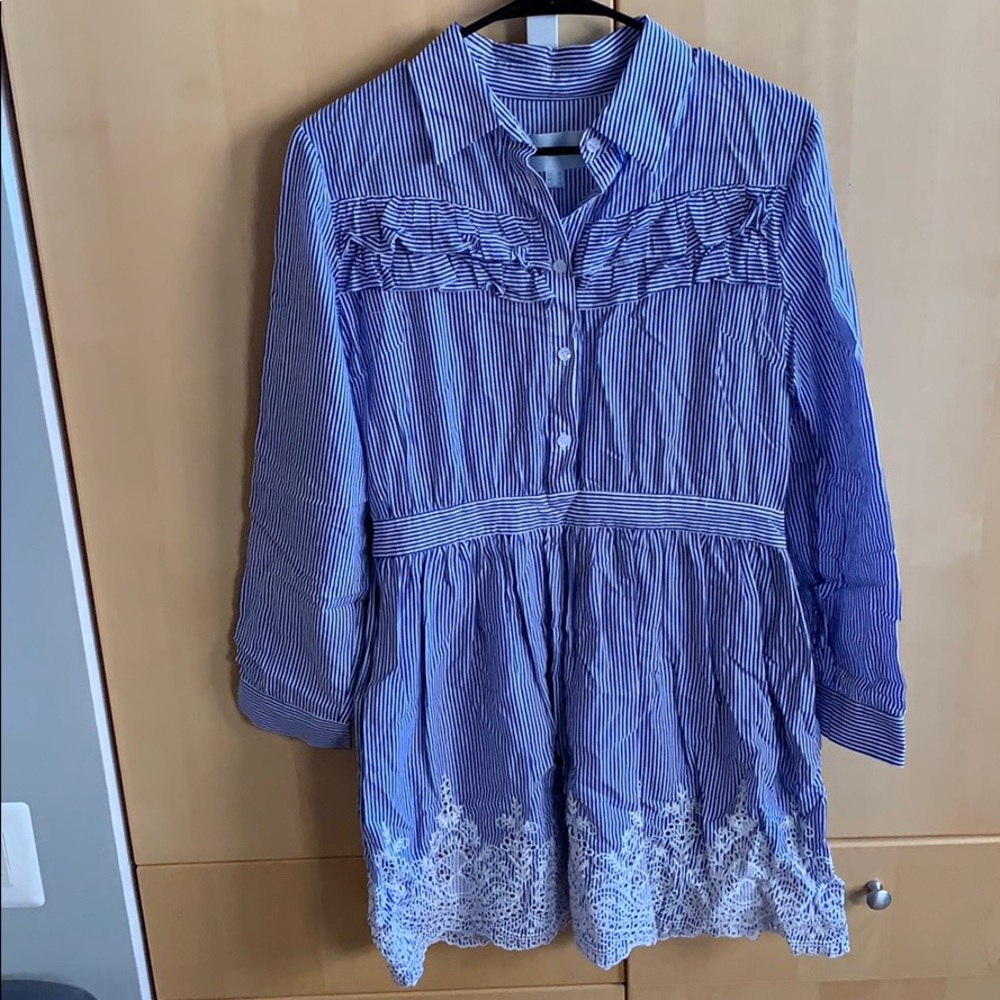 Jovonna Blue and White Striped Dress w/ Detail